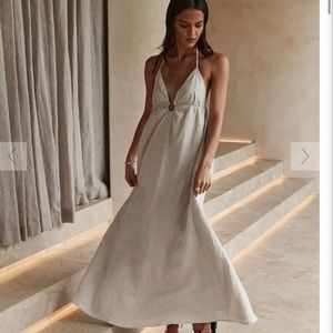 DISSH NWT ELLEN NATURAL LINEN HALTER DRESS